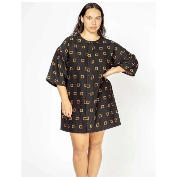 ace&jig Dresses & Skirts - ACE & JIG Sz XXS Nova Dress Quad Black Mustard Gold Tunic Button Shirt Dress NWT